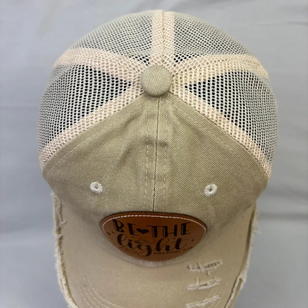 Be the Light Matthew 5:14 Christian Distressed Trucker Hat Snapback Cap Tan